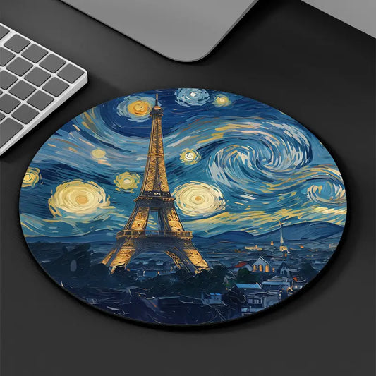 Paris Eiffel Tower Print Round Mouse Pad